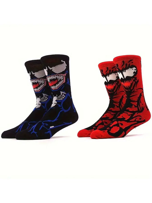 1/2Pairof Comfortable Men'S Superhero Venom Patterned Socks - Soft, Breathable, Calf Socks Elastic, Moisture Wicking, Stylish -